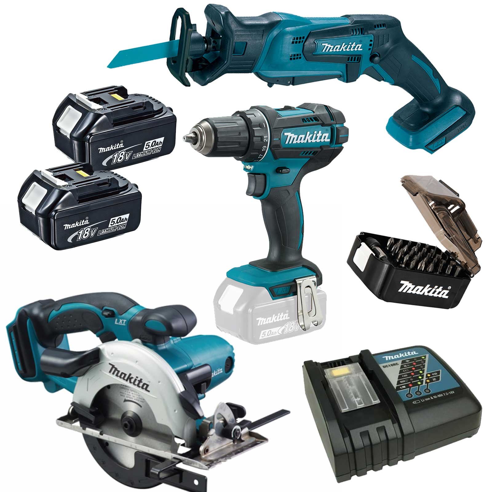 Makita 18V Akku Combo DDF482 DJR183 DSS501 Akkuschrauber + Säge Set + Bitset 