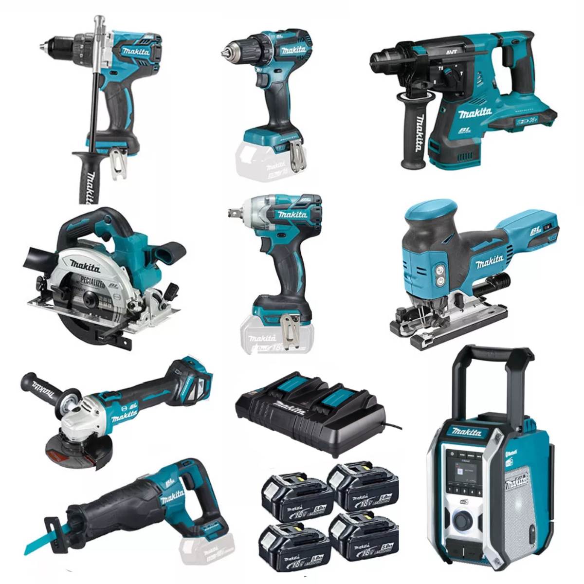 Makita Akku Schlagschrauber 18v Set Angebote 16tlg. MAKITA 18V Akku Megaset bl DMR115 DHP481 DHR280 DTW285 DHS660 Z