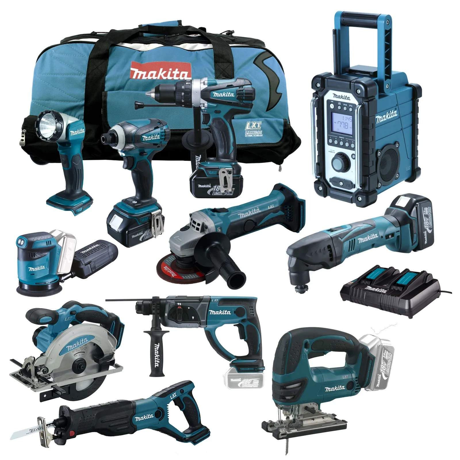 18tlg MAKITA Akku MegaSet Schlag-Bohrschrauber DHP458 ...