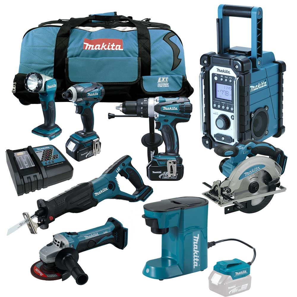 MAKITA 18V Akku Profi Werkzeug Set + DCM500 Z Akku Kaffeemaschine RFE RMJ