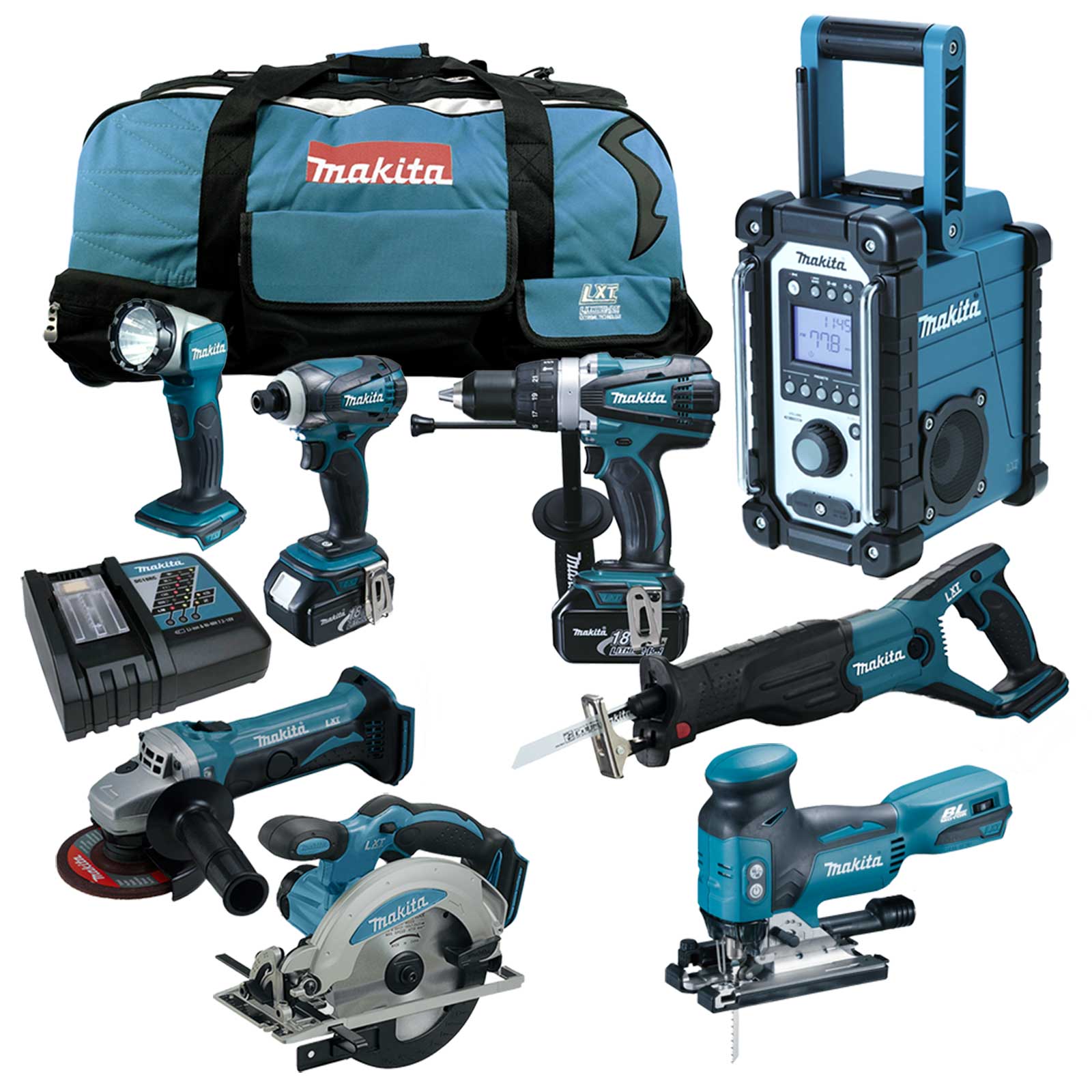 12tlg. MAKITA 18V Profi Akku Set +DMR107 +DJV181RM1J