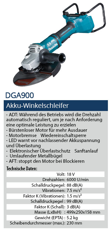 Makita DGA900 2x18V Winkelschleifer